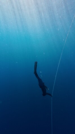 freediver diving along the line in croatia